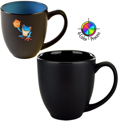 14 1 & 2 Oz. 2 Tone Satin Black & Gloss Black 4 Color Process Bistro Mug - Dishwasher Safe