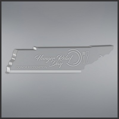 7" Tennessee Shape Paperweight in Clear, Laser Engraved