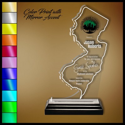 8" New Jersey Clear Acrylic Award with Color Print and Mirror Accent