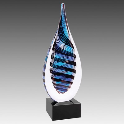 12" Blue, White & Black Twisted Rain Drop