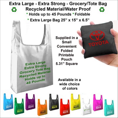 Super Strong Long Life Jumbo Grocery Tote Bag, Holds up to 45 pounds, Water Proof, Recycled Material