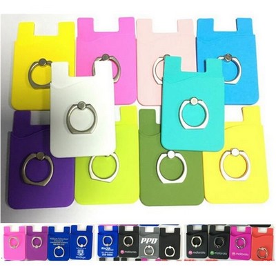 Silicone wallet with Ring Card Holder Metal Phone Stand