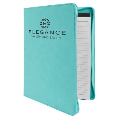 9 1/2" x 12" Teal with Zipper Leatherette Portfolio with Notepad