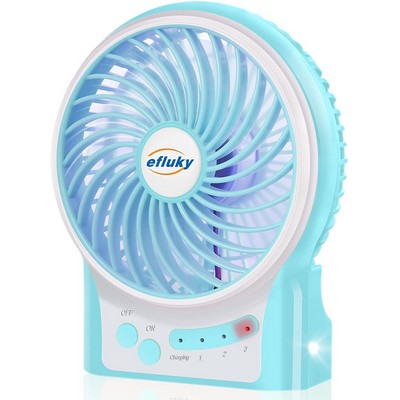 3 Speeds Mini Desk Fan, Rechargeable Battery Operated Fan with LED Light, Portable USB Fan