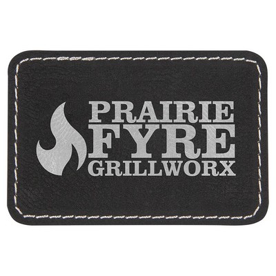3"x2" Rectangle Patches, Black/Silver Laserable Leatherette