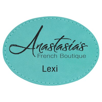 3-1/2"x2-1/2" Oval Patches, Teal Laserable Leatherette