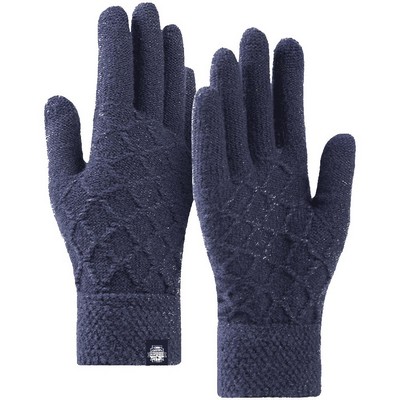 Adult Stretch Diamond Lattice Cable Knit Gloves with Sensitive Touch and Cu