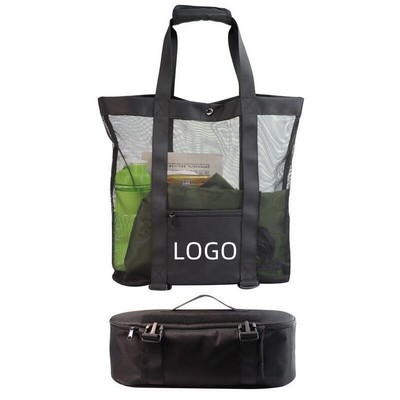 Large Mesh Beach Tote Bag w/Cooler Bottom