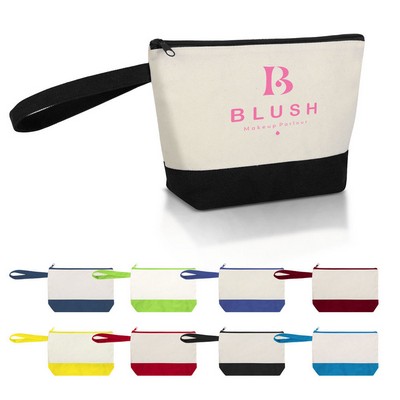 Cotton Canvas Two-Tone Cosmetic Bag ( 11" X 7" X 3" )