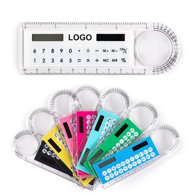 Mini Multipurpose Pocket Solar Calculator Ruler w/Magnifer