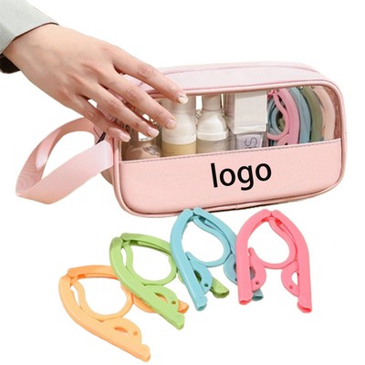 10 Pcs Foldable Plastic Hangers W/1 Pcs Storage Cosmetic Bag