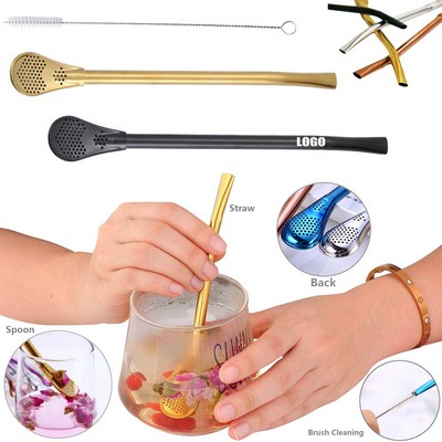 Metal Strainer Straw Spoon