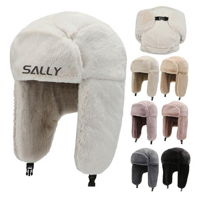 Adults Winter Plush Windproof Full Hood Earflap Hat