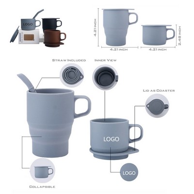 Collapsible Silicone Coffee Mug Cup With Integrated Straw And Coaster Lid