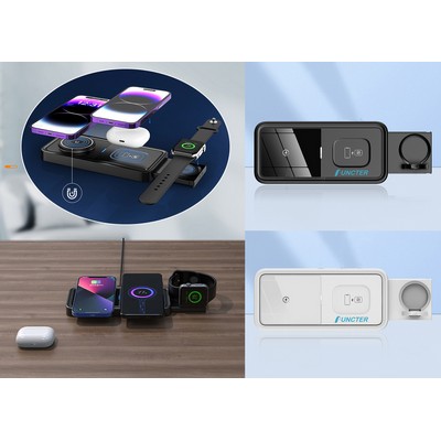 Magnetic 3 in 1 Wireless Charging Station Travel Charger For Multiple Devices W/Night Light