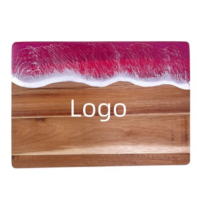 Handcrafted Acacia Wood Board with Pink Resin Wave