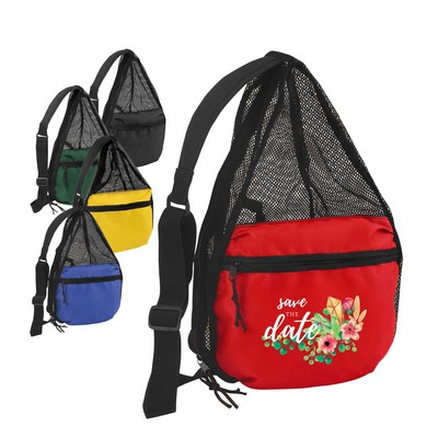600D Polyester 2 Tone Mesh Sling Backpack