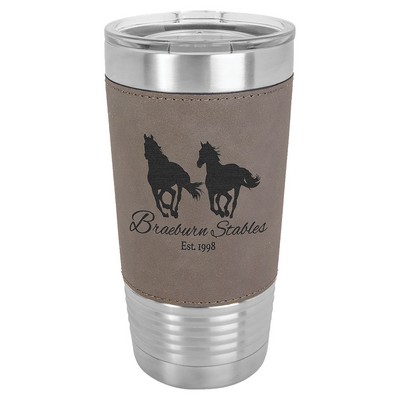 Polar Camel 20 oz. Gray Leatherette Tumbler with Clear Lid