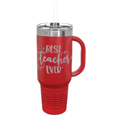 Polar Camel 40 oz. Red Travel Mug w/Handle, Straw Included