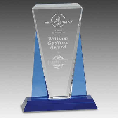 7" x 10" Blue/Clear Wedge Crystal on Blue Pedestal Base