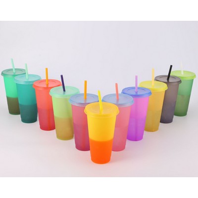 24oz Color Changing Cups with Lids and Straws