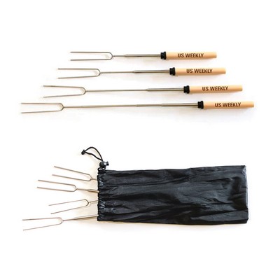City Bonfires® Marshmallow S'mores Telescoping Extendable Roasting Sticks and Carrying Bag – 4 Pack