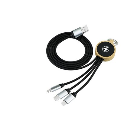 3" 1 Bamboo Keychain With Glowing Logo Data Cable