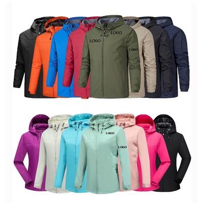 Unisex Waterproof Windproof Polyester Rain Jacket Hoodie MOQ50PCS
