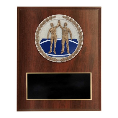 Dark Cherry Finish and Cast Stone Resin Wrestling Plaque (6"x 8")