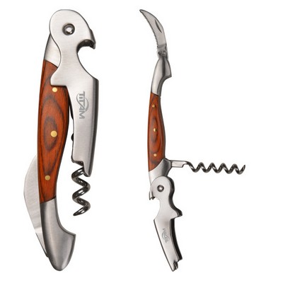 Crafted Wood Metal Wine Opener with Corkscrew & Knife