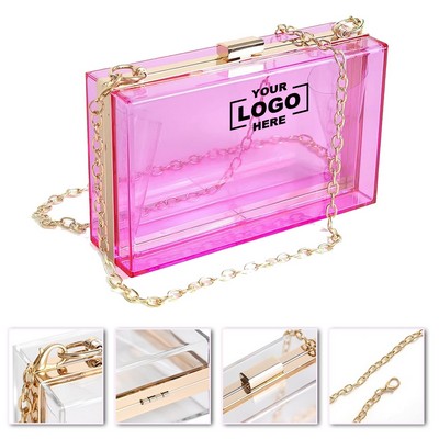 Women Clear Purse Acrylic Box Clutch Handbag, Small Transparent Crossbody Bag Stadium Approved