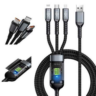 100W Transparent Fast Charging One To Three Data Cable
