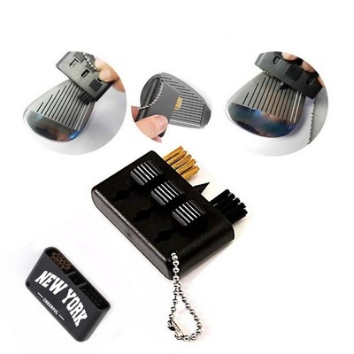 3-in-1 Golf Club Groove Cleaner Brush w/Keychain