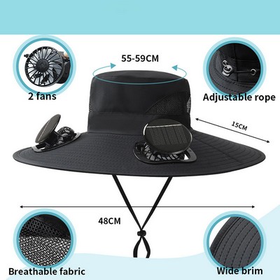Wide Brim Sun Hat with 2 Solar Fan