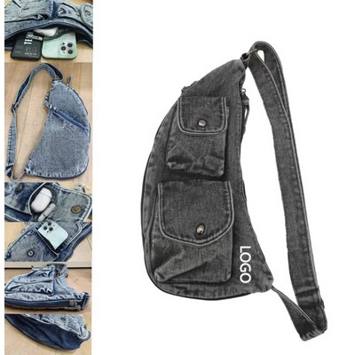 7.9 X 14.6 Inch Denim Expandable Chest Shoulder Bag