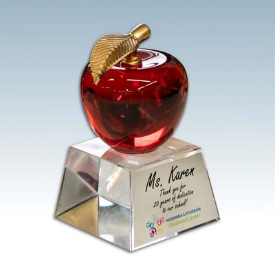Crystal Red Apple Award w/Base