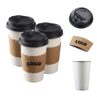 16oz Disposable Coffee Cup with Dome Lid and Sleeve(Ocean)
