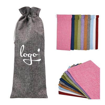 Full Color Drawstring Linen Wine Bottle Bag