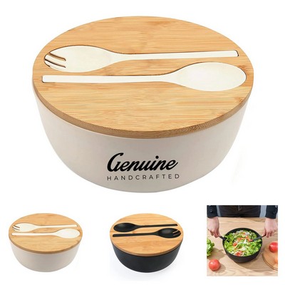 Bamboo Salad Bowl Set with Spoon, Fork, and Lid