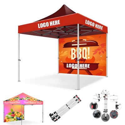 10' X 10' Sturdy Pop-Up Canopy with Full Back Wall, Dye Sublimated