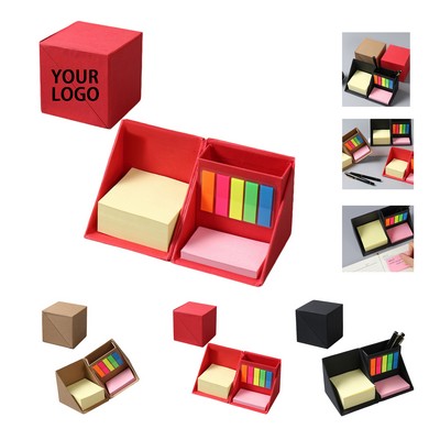 Kraft Desktop Sticky Note Set With Pen Holder 3.15" Cube