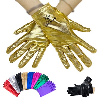 Unisex Dancing Party Mittens Short Gloves Gold Silver Fake Leather Metallic Gloves