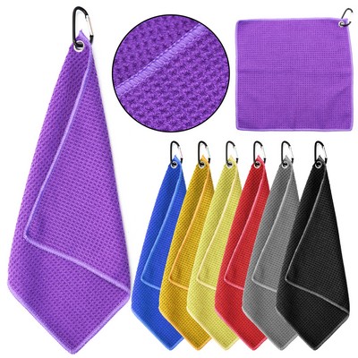 15.7"x15.7" Square Shape Waffle Pattern Golf Towel for Golf Bag with Carabiner Clip