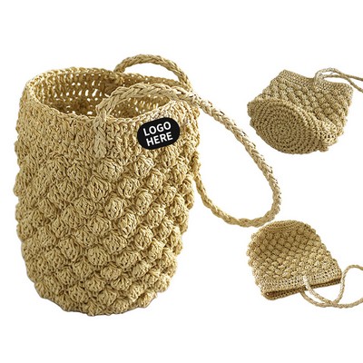 Handcrafted Women's Straw Beach Bucket Tote Bag
