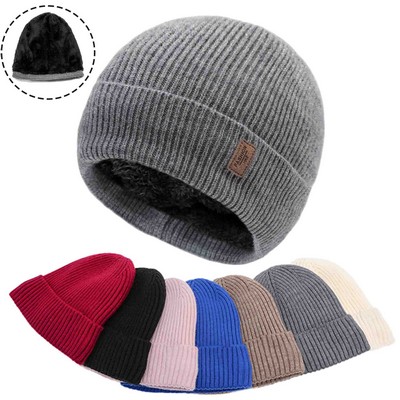 Winter Fleece Line Beanie With Earflap For Men Women Outdoor Warm Thermal Knitted Hat Stocking Cap