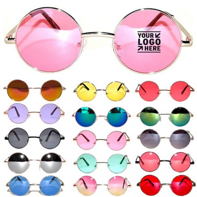 UV400 Polycarbonate Circle Lens Round Metal Frame Sunglasses
