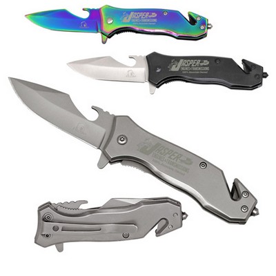 Compact Stainless Steel Rescue Knife with Bottle Opener