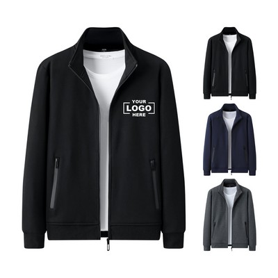 Stand Collar Cotton-Polyester Blend Jacket