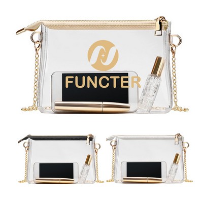 Clear PVC Stadium-Approved Crossbody Bag with Gold Chain Strap