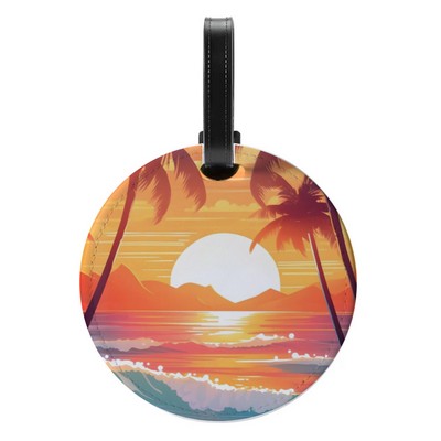 Sublimation Printed Round Leather Luggage Tag